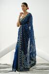 Buy_Tamaraa By Tahani_Blue Organza Embroidery Sequin Sweetheart Neck Melody Flower Saree With Blouse _at_Aza_Fashions