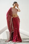 Buy_Tamaraa By Tahani_Pink Satin Silk Embroidery Sequin Boat Harmony Linear Pattern Saree With Blouse _Online_at_Aza_Fashions