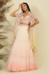 Buy_Priyanka Jain_Ivory Georgette Woven Sequins Enchanted Ombre Embroidered Cape Lehenga Set _at_Aza_Fashions