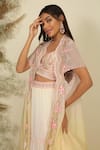 Priyanka Jain_Ivory Georgette Woven Sequins Enchanted Ombre Embroidered Cape Lehenga Set _at_Aza_Fashions