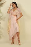 Buy_Priyanka Jain_Pink Silk, Georgette, Linen Sequins, Beads, Ombre Embroidered Cape Skirt Set _at_Aza_Fashions