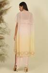 Shop_Priyanka Jain_Pink Silk, Georgette, Linen Sequins, Beads, Ombre Embroidered Cape Skirt Set _at_Aza_Fashions