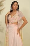 Priyanka Jain_Pink Silk, Georgette, Linen Sequins, Beads, Ombre Embroidered Cape Skirt Set _at_Aza_Fashions