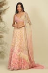 Buy_Priyanka Jain_Pink Net Woven Sequins V Whispering Petals Embroidered Blouse Bridal Lehenga Set _at_Aza_Fashions