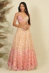 Priyanka Jain_Pink Net Woven Sequins V Whispering Petals Embroidered Blouse Bridal Lehenga Set _Online_at_Aza_Fashions