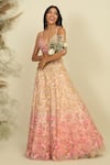 Buy_Priyanka Jain_Pink Net Woven Sequins V Whispering Petals Embroidered Blouse Bridal Lehenga Set _Online_at_Aza_Fashions