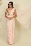 Buy_Priyanka Jain_Pink Silk Woven Sequins Square Neck Pre-draped Saree With Embroidered Blouse _Online_at_Aza_Fashions