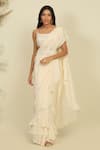 Priyanka Jain_Ivory Silk Woven Sequins Square Neck Ruffle Pre-draped Saree With Blouse _Online_at_Aza_Fashions