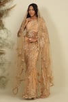 Buy_Priyanka Jain_Peach Net Woven Enchanted Reverie Pre-stitched Saree Set With Head Dupatta _at_Aza_Fashions