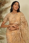 Priyanka Jain_Peach Net Woven Enchanted Reverie Pre-stitched Saree Set With Head Dupatta _at_Aza_Fashions