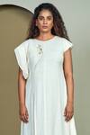 Shop_1999ad By Amita & Deepak_Ivory Satin Embroidery Round Neck Sanya Asymmetric Tunic _at_Aza_Fashions