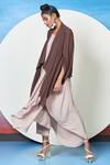 1999ad By Amita & Deepak_Brown Georgette V-, Shawl Coco Flowy Dress With Jacket _at_Aza_Fashions
