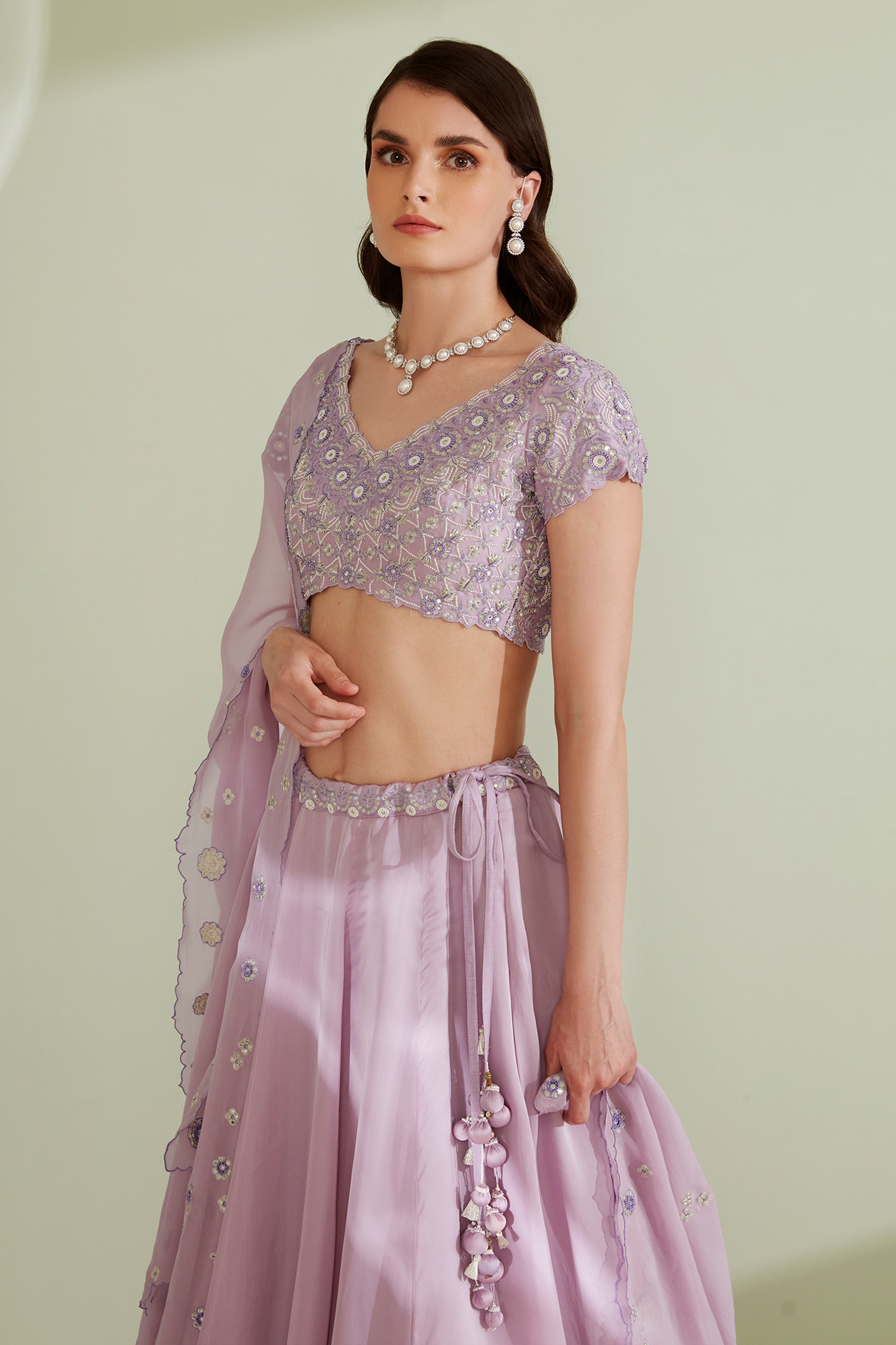 Buy_1999ad By Amita & Deepak_Purple Satin, Organza Sequins, Cut Work Willow Embroidered Blouse Lehenga Set _Online_at_Aza_Fashions