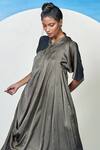 Shop_1999ad By Amita & Deepak_Black Satin V-neck Shiloh Drape Dress _at_Aza_Fashions
