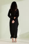 Shop_1999ad By Amita & Deepak_Black Crepe V-neck Zaynab Solid Draped Dress _at_Aza_Fashions
