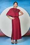 Buy_1999ad By Amita & Deepak_Red Silk Embroidery, Tassels Round Neck Blaze Cape Dress _at_Aza_Fashions