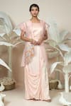 Buy_1999ad By Amita & Deepak_Peach Organza, Satin Embroidery Round Neck Mara Jacket And Skirt Set _at_Aza_Fashions