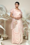 Buy_1999ad By Amita & Deepak_Peach Organza, Satin Embroidery Round Neck Mara Jacket And Skirt Set _Online_at_Aza_Fashions