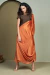 Buy_1999ad By Amita & Deepak_Orange Chanderi Round Neck Cora Draped Tunic _at_Aza_Fashions