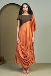 Buy_1999ad By Amita & Deepak_Orange Chanderi Round Neck Cora Draped Tunic _Online_at_Aza_Fashions