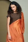 Shop_1999ad By Amita & Deepak_Orange Chanderi Round Neck Cora Draped Tunic _at_Aza_Fashions