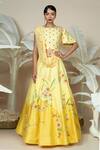 Buy_1999ad By Amita & Deepak_Yellow Chanderi Embroidery Round Neck 3d Floral Lehenga With Blouse _at_Aza_Fashions