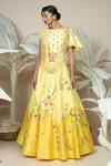 Shop_1999ad By Amita & Deepak_Yellow Chanderi Embroidery Round Neck 3d Floral Lehenga With Blouse _Online_at_Aza_Fashions