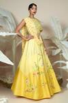 1999ad By Amita & Deepak_Yellow Chanderi Embroidery Round Neck 3d Floral Lehenga With Blouse _at_Aza_Fashions