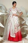 Buy_1999ad By Amita & Deepak_White Chanderi, Organza Embroidery V-neck Jasper Flower Lehenga Set _at_Aza_Fashions