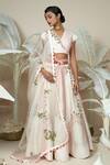 Buy_1999ad By Amita & Deepak_Pink Chanderi Embroidery, Sequins, Beads Ashby Flower Lehenga With Blouse _Online_at_Aza_Fashions