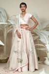 Buy_1999AD By Amita & Deepak_Pink Chanderi Embroidery Floral V Neck Ashby Flower Lehenga Set _at_Aza_Fashions