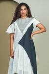 Shop_1999ad By Amita & Deepak_White Cotton Round Neck Preciosa Handloom Color Block Tunic _at_Aza_Fashions