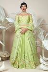 Buy_1999ad By Amita & Deepak_Green Chanderi Embroidery Asymmetric Milla Flower Lehenga Set _at_Aza_Fashions