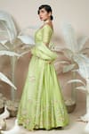Shop_1999ad By Amita & Deepak_Green Chanderi Embroidery Asymmetric Milla Flower Lehenga Set _Online_at_Aza_Fashions