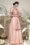 Shop_1999ad By Amita & Deepak_Pink Organza Cut Work, Embroidery, Sequins High Neck Calyx Lehenga And Blouse Set _Online_at_Aza_Fashions
