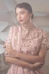 1999ad By Amita & Deepak_Pink Organza Cut Work, Embroidery, Sequins High Neck Calyx Lehenga And Blouse Set _at_Aza_Fashions