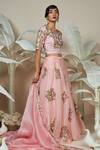 Shop_1999ad By Amita & Deepak_Pink Chanderi Embroidery Round Neck Luna Floral Bloom Lehenga Set _Online_at_Aza_Fashions