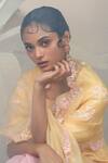 Shop 1999ad By Amita & Deepak Yellow Chanderi Embroidery Round Neck Flower Kurta Sharara Set at Aza Fashions Shop_1999ad By Amita & Deepak_Yellow Chanderi Embroidery Round Neck Flower Kurta Sharara Set _at_Aza_Fashions