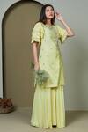 Buy 1999ad By Amita & Deepak Yellow Chanderi Embroidery Round Neck Skye Flower Blossom Kurta With Sharara at Aza Fashions Buy_1999ad By Amita & Deepak_Yellow Chanderi Embroidery Round Neck Skye Flower Blossom Kurta With Sharara _at_Aza_Fashions