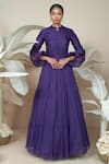 Buy 1999ad By Amita & Deepak Purple Organza Embroidery Split V-neck Celeste Victorian Sleeve Gown at Aza Fashions Buy_1999ad By Amita & Deepak_Purple Organza Embroidery Split V-neck Celeste Victorian Sleeve Gown _at_Aza_Fashions