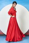 Shop_1999AD By Amita & Deepak_Red Organza Placement Embroidery Floral Sweetheart Neck Chrys Rosette Gown _Online_at_Aza_Fashions