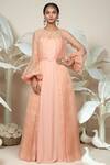 Buy 1999ad By Amita & Deepak Peach Organza Embroidery Round Neck Maher Victorian Sleeve Layered Gown at Aza Fashions Buy_1999ad By Amita & Deepak_Peach Organza Embroidery Round Neck Maher Victorian Sleeve Layered Gown _at_Aza_Fashions