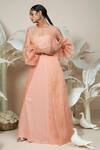 Shop 1999ad By Amita & Deepak Peach Organza Embroidery Round Neck Maher Victorian Sleeve Layered Gown Online at Aza Fashions Shop_1999ad By Amita & Deepak_Peach Organza Embroidery Round Neck Maher Victorian Sleeve Layered Gown _Online_at_Aza_Fashions