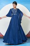 Buy_1999ad By Amita & Deepak_Blue Embroidery Round Neck Avery Flower Yoke Gown _at_Aza_Fashions