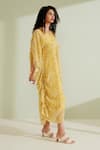 Buy_1999ad By Amita & Deepak_Yellow Viscose, Georgette V-neck Leilani Floral Print Kaftan _Online_at_Aza_Fashions