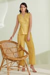 Buy_1999AD By Amita & Deepak_Yellow Crepe Printed Geometric Lapel Collar Rayen Jumpsuit _at_Aza_Fashions