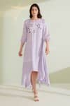 Buy_1999ad By Amita & Deepak_Purple Muslin Embroidery Round Neck Violetta High-low Tunic Dress _at_Aza_Fashions