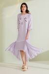 Buy_1999ad By Amita & Deepak_Purple Muslin Embroidery Round Neck Violetta High-low Tunic Dress _Online_at_Aza_Fashions