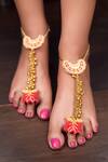 Buy_Kanyaadhan By Dhirajaayushi_Red Imitation Diamonds Lotus Shaped Anklet - Set Of 2 _at_Aza_Fashions