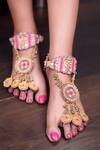 Buy_Kanyaadhan By Dhirajaayushi_Pink Cut Work, Mirrors Dabka Hand Embroidered Anklet - Set Of 2 _at_Aza_Fashions